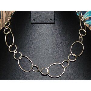 Casual Open Ring Link Silver Tone Necklace